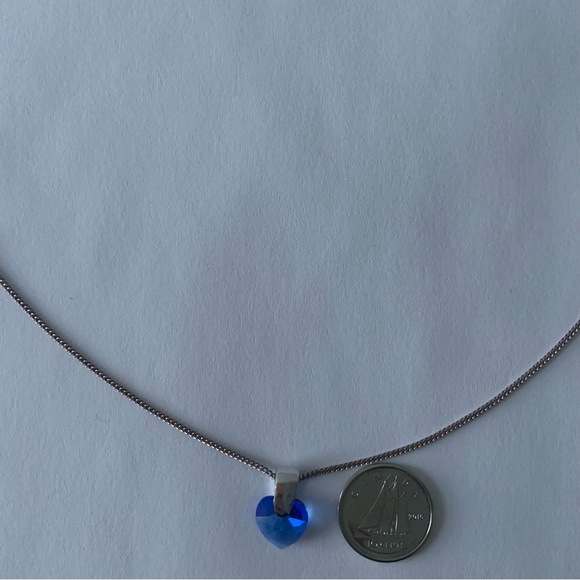 Blue Saphire Crystal 925 Sterling Silver Dainty Delicate Heart Gem Stone Pendant - Picture 3 of 3